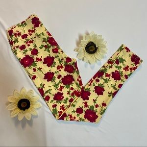 NEW Lularoe OS Yellow/Pink Floral Leggings